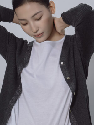 Vネックリブカーディガン モノトーン