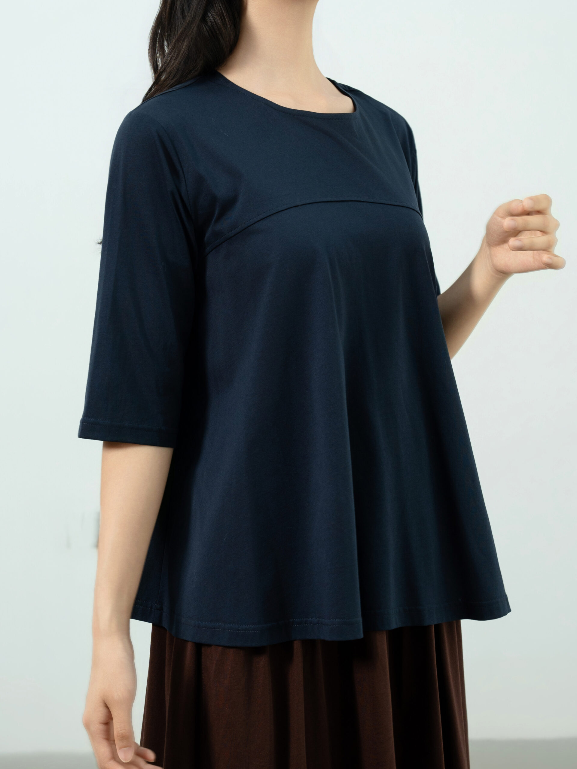 5分袖フレアTシャツ モノトーン