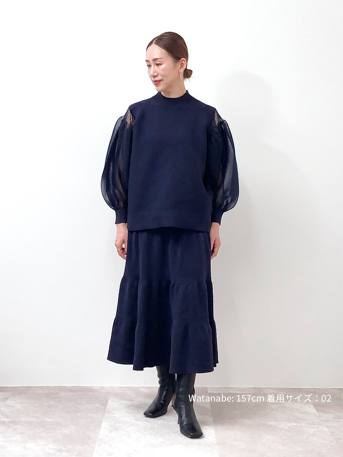 中空糸ティアード ニットスカート Navy