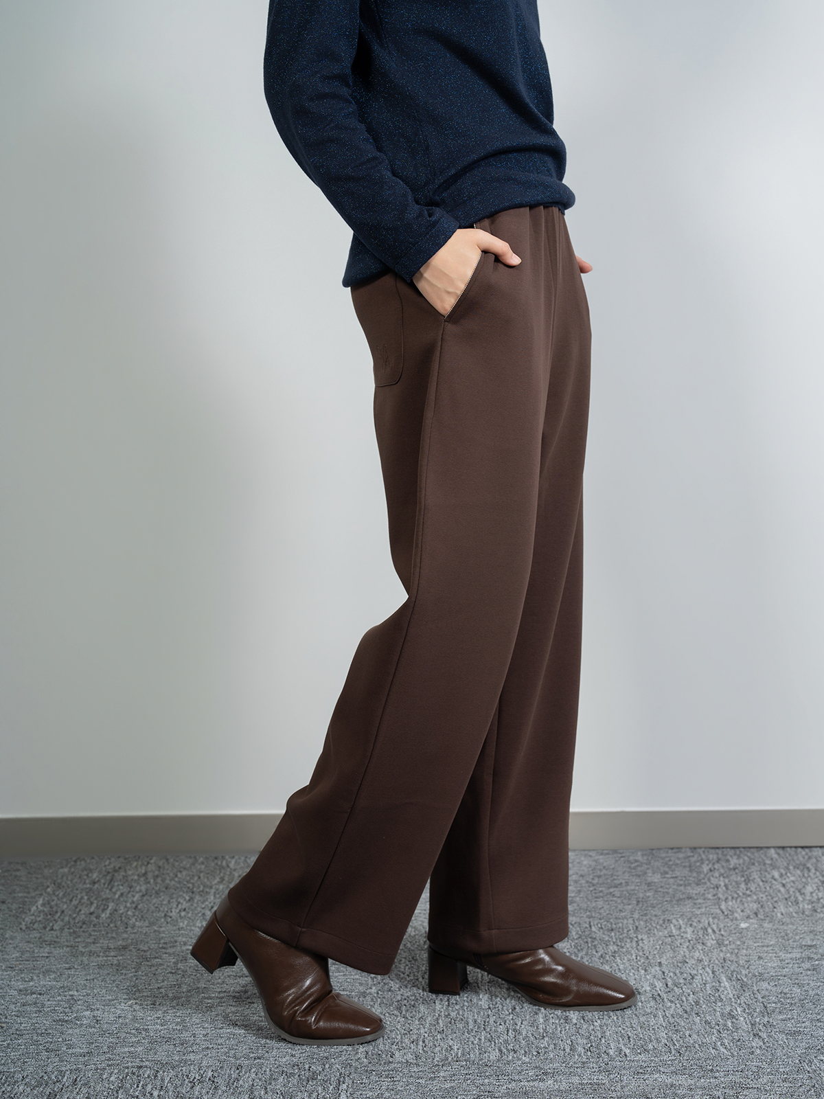 鹿の子ボンディング ストレッチワイドパンツ